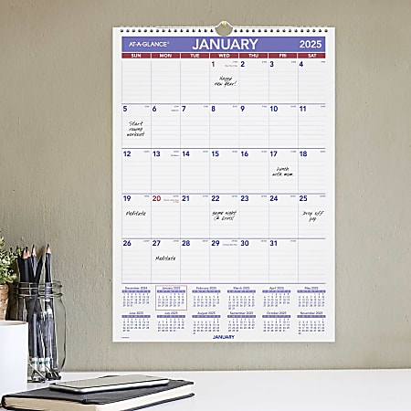 2025 AT A GLANCE Erasable Monthly Wall Calendar 12 x 17 Traditional ...