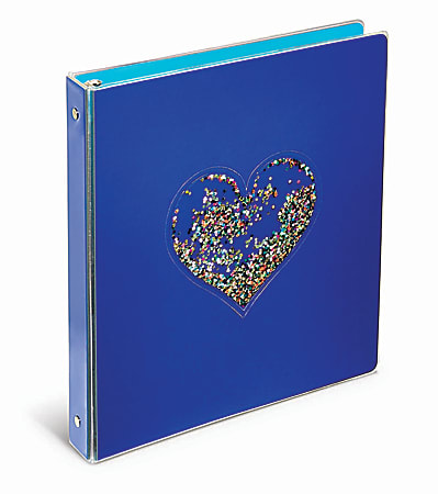 Office Depot® Brand Floating Glitter 3-Ring Binder, 1" Round Rings, Blue Heart