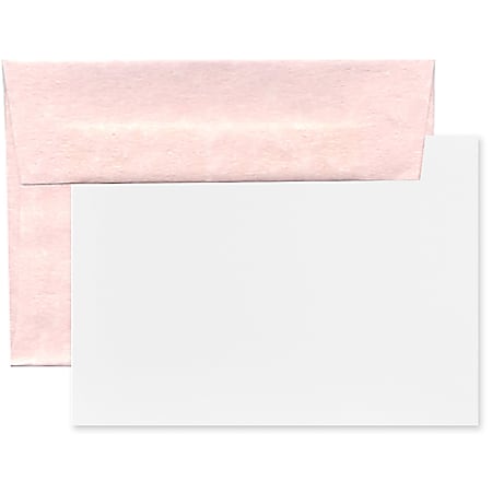 JAM Paper® Stationery Set, 5 1/4" x 7 1/4", 30% Recycled, Set Of 25 White Cards And 25 Pink Envelopes