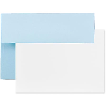 JAM Paper® Stationery Set, 5 1/4" x 7 1/4", Set Of 25 White Cards And 25 Baby Blue Envelopes