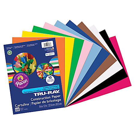 Pacon® Tru-Ray® Construction Paper Bulk Assortment, Assorted Colors, 9 x  12, 500 Sheets