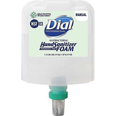 Dial Hand Sanitizer Foam Refill 40.5 fl oz 1197.7 mL Kill Germs Healthcare School Office Restaurant Daycare Clear Fragrance free Dye free 1 Each Office Depot