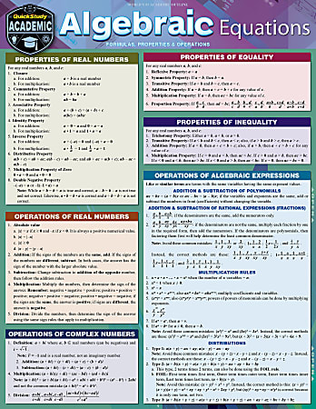 QuickStudy Guide, Algebraic Equations