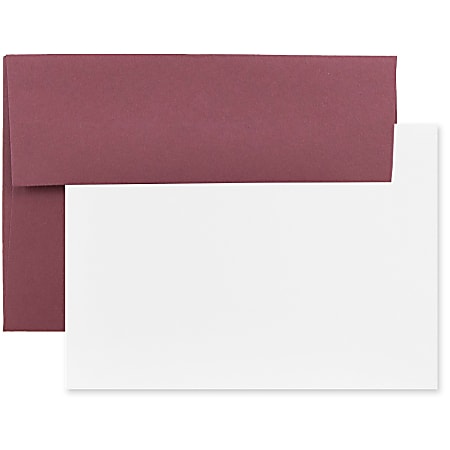 JAM Paper® Stationery Set, 5 1/4" x 7 1/4", Set Of 25 White Cards And 25 Burgundy Envelopes