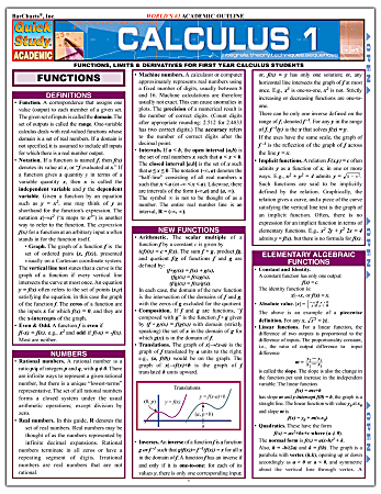 QuickStudy Guide, Calculus 1