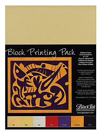 Black Ink Thai Mulberry Block Printing Paper, 9" x 12", Assorted, Pack Of 24 Sheets