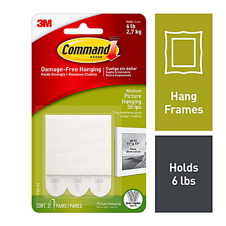 Command Damage Free Picture Hanging Strips Medium White Pack Of 3 - Office  Depot
