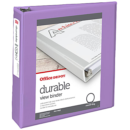 Office Depot® 3-Ring Durable View Binder, 2" Round Rings, 49% Recycled, Purple