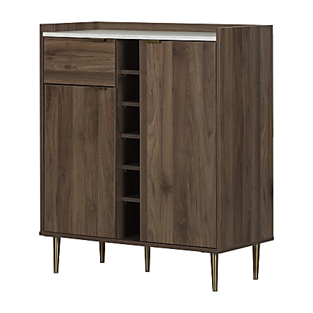 South Shore 35"W Hype Buffet With Storage, Natural Walnut/Faux Carrara Marble