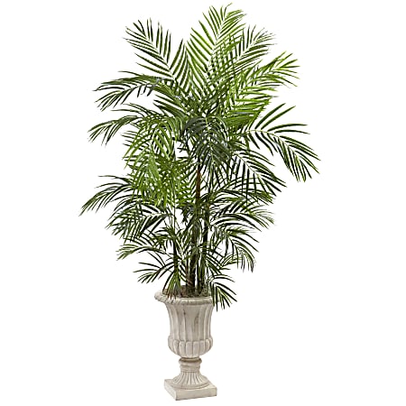 Nearly Natural 6'H UV-Resistant Areca Palm Artificial Tree With Urn, 72"H x 44"W x 40"D, Gray/Green