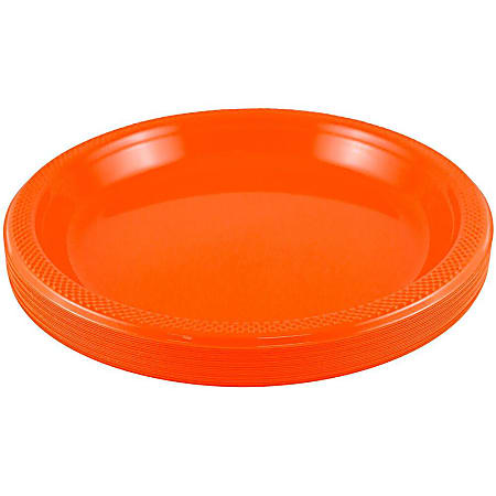 JAM PAPER Round Plastic Party Plates, Small, 7 inch, Orange, 20/Pack 