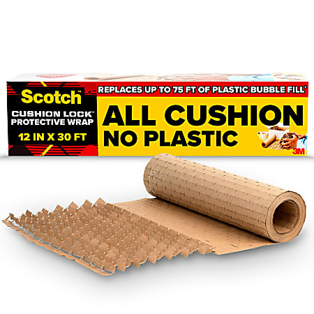 Scotch Cushion Lock Protective Wrap, 12-3/8 in x 30 ft, 1 Roll, Honeycomb Packing Paper, Alternative for Bubble Cushion Wrap, Brown