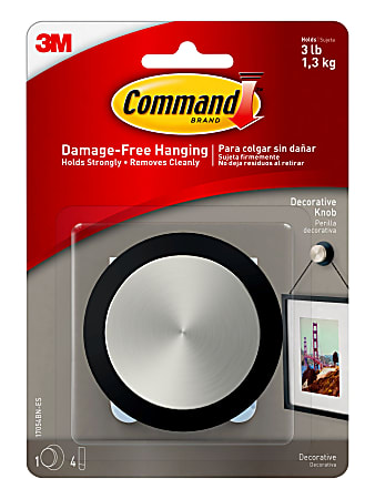 Command™ Round Decorative Knob, 3 1/4"H x 3 1/4"W x 1 9/16"D, Brushed Nickel/Slate