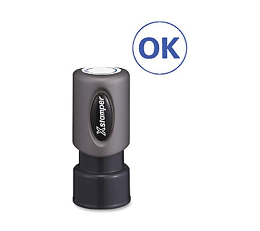 Xstamper Pre-Inked OK Stamp - Message Stamp - "OK" - 0.63" Impression Diameter - Blue - Recycled - 1 Each