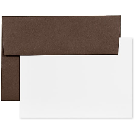 JAM Paper® Stationery Set, 5 1/4" x 7 1/4", 100% Recycled, Set Of 25 White Cards And 25 Chocolate Brown Envelopes