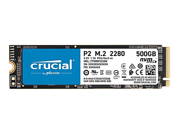 Crucial P2 - SSD - 500 GB - internal - M.2 2280 - PCIe 3.0 x4 (NVMe)