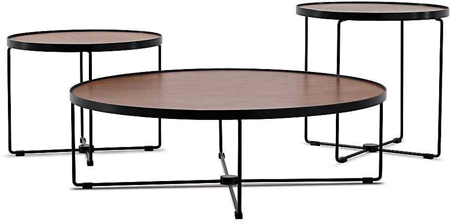 National® Taron Tray Top Wood Nesting Tables, 11-1/4”H x 35-7/16”W x 35-7/16”D, Black/Brown, Set Of 3 Tables