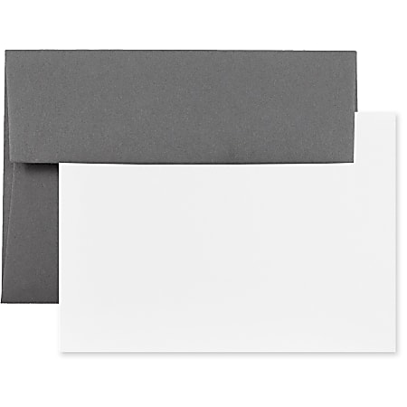 JAM Paper® Stationery Set, 5 1/4" x 7 1/4", Set Of 25 White Cards And 25 Dark Gray Envelopes