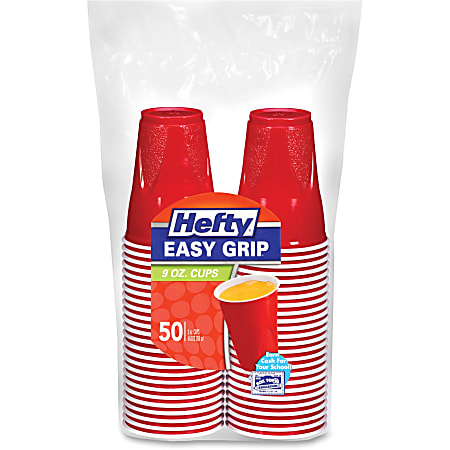 Hefty Easy Grip Disposable Plastic Party Cups 9 Oz Red Pack Of 50