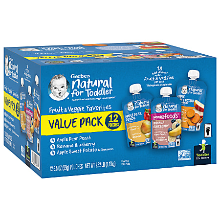 Gerber Natural Baby Food Pouches for Toddlers 12+ Months, 3.5 Oz, Pack Of 12 Pouches