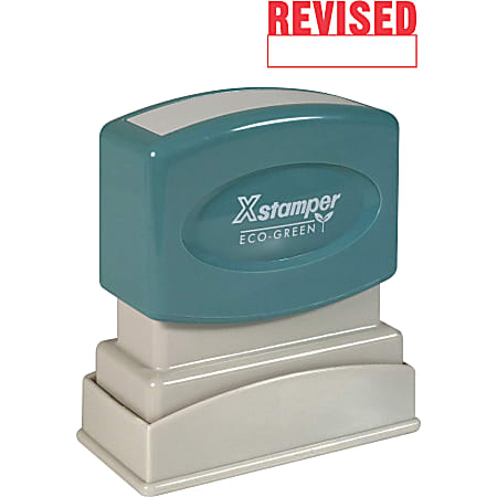 Xstamper&reg; One-Color Title Stamp, Pre-Inked, "Revised", Red