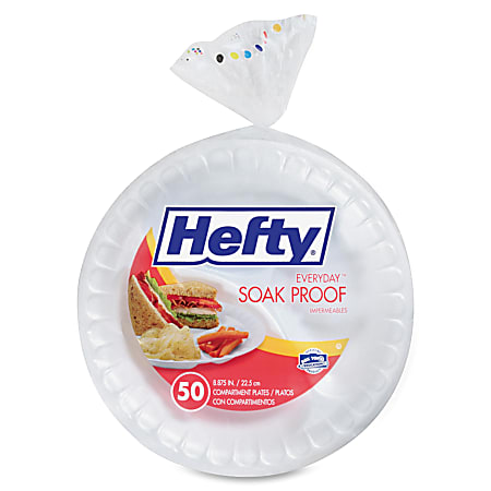 Hefty Soak Proof Foam Plates 8 78 Diameter Pack of 50 - Office Depot