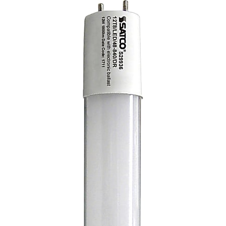 Satco 12W T8 LED Tube - 12 W - 1800 lm - T8 Size - Gloss White - Cool White Light Color - G13 Base - 50000 Hour - 6740.3°F (3726.8°C) Color Temperature - 82 CRI - 210° Beam Angle - 10 / Carton