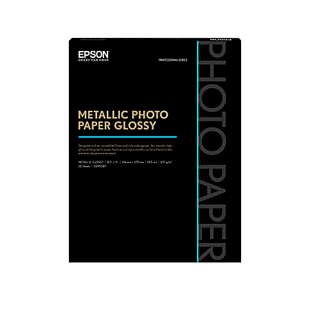 Epson® Metallic Photo Paper, Letter Size (8 1/2" x 11"), Glossy, White, Ream Of 25 Sheets
