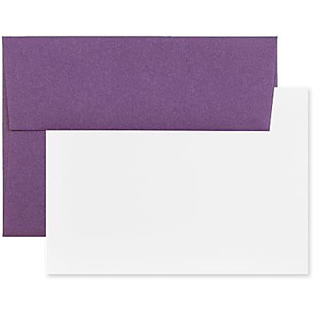 JAM Paper® Stationery Set, 5 1/4" x 7 1/4", Set Of 25 White Cards And 25 Dark Purple Envelopes