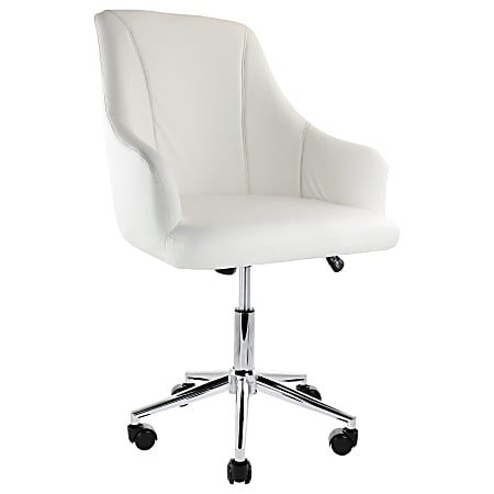 Elama Adjustable Faux Leather Mid-Back Rolling Office Chair, White/Chrome