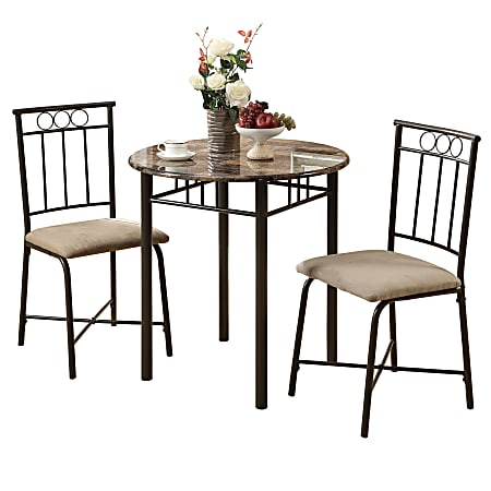 Monarch Specialties Owen Dining Table With 2 Chairs, Cappuccino/Bronze