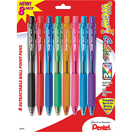 Pentel WOW! Retractable Ballpoint Pens - Medium Pen Point - 1 mm Pen Point Size - Retractable - Assorted - Assorted Barrel - 8 / Pack