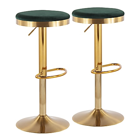 LumiSource Dakota Upholstered Bar Stools, Gold/Green, Set Of 2 Stools