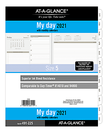At-A-Glance® Daily Planner Refill, 8-1/2" x 11", Black/White, January To December 2021, 491-225