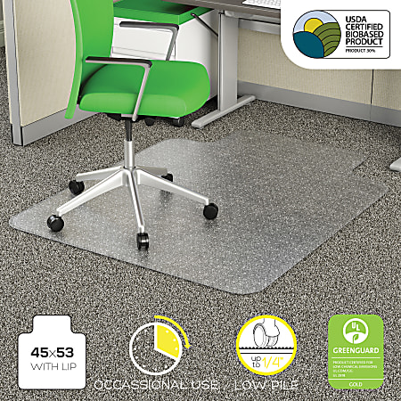 Deflecto Earth Source Chair Mat For Commercial Pile Carpets Beveled Edge Wide Lip 45 x 53 Clear Office Depot