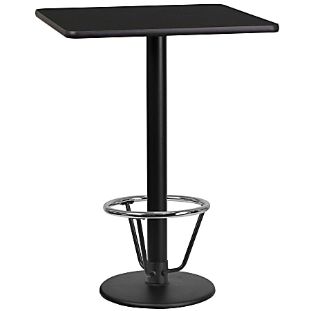 Flash Furniture Square Laminate Table Top With Round Bar-Height Table Base And Foot Ring, 43-1/8"H x 24"W x 24"D, Black