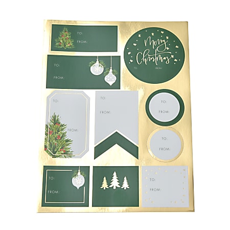 Gartner™ Studios Holiday Label Tags, 45952, 9-3/4" x 6", Green/Gold, Pack Of 120 Tags