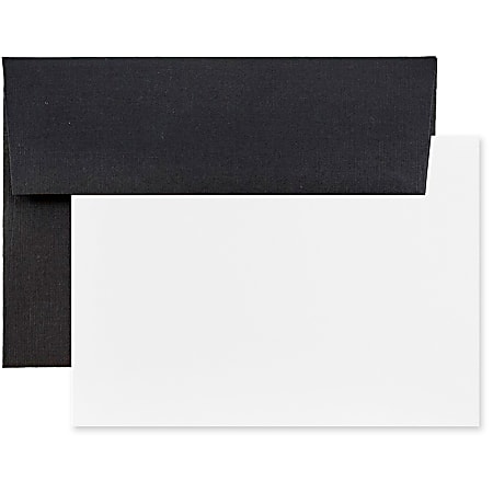 JAM Paper® Stationery Set, 5 1/4" x 7 1/4", 30% Recycled, Set Of 25 White Cards And 25 Black Envelopes