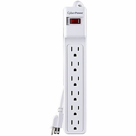 CyberPower CSB606W Essential 6 - Outlet Surge with 900 J - Clamping Voltage 500V, 6 ft, NEMA 5-15P, Straight, 15 Amp, EMI/RFI Filtration, White, RG6 Coaxial Protection, Lifetime Warranty