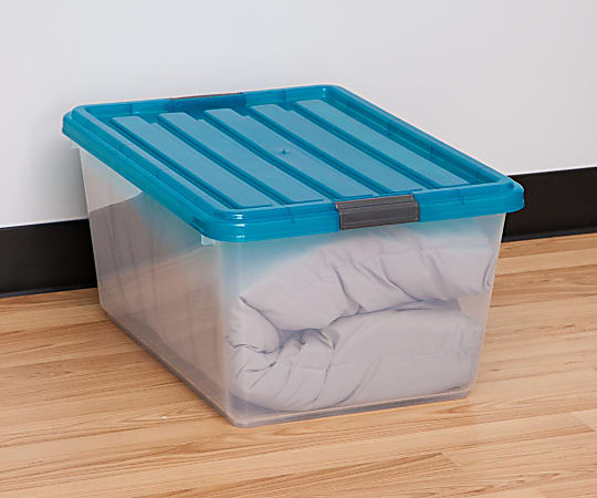 IRIS Buckle Down Plastic Storage Container With Built In Handles And Snap  Lid 68 Quarts 11 34 x 17 14 x 26 18 Clear - Office Depot