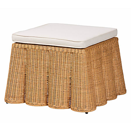 bali & pari Palm Scallop Rattan Ottoman, 16-5/16”H x 27”W x 27”D, Honey