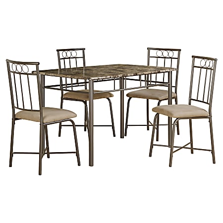 Monarch Specialties Adam Dining Table With 4 Chairs, Cappuccino/Bronze