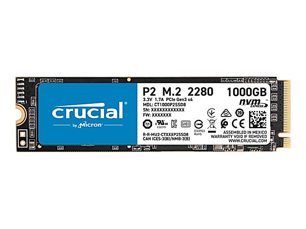 Crucial P2 - SSD - 1 TB - internal - M.2 2280 - PCIe 3.0 x4 (NVMe)