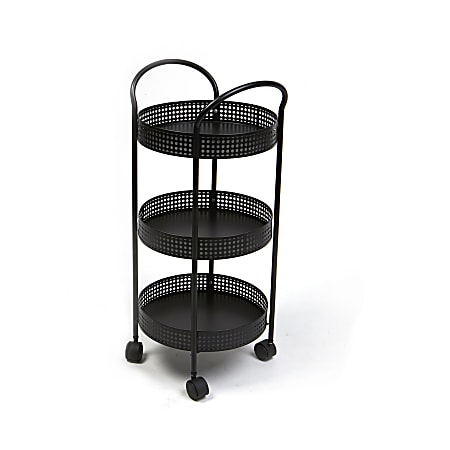 Mind Reader Round 3-Tier Metal Kitchen Trolley, Black