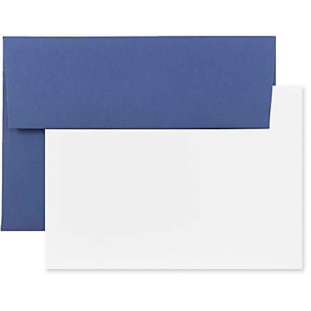 JAM Paper® Stationery Set, 5 1/4" x 7 1/4", Set Of 25 White Cards And 25 Presidential Blue Envelopes