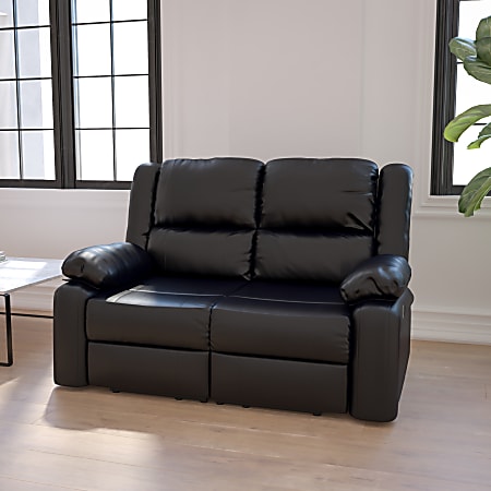 Flash Furniture Harmony Series LeatherSoft™ Faux Leather Loveseat With 2 Built-In Recliners, Black