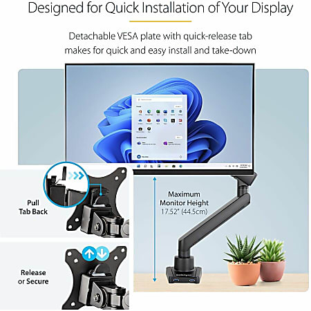 StarTech.com Desk Mount Monitor Arm with 2x USB 3.0 ports Slim Full ...