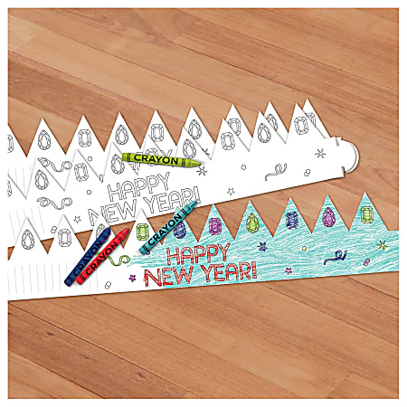 Amscan New Year's Eve Coloring Crowns, 4-1/2" x 8", White, Pack Of 32 Crowns