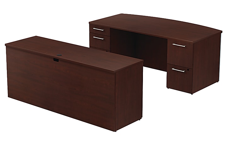 BBF 300 Series Bow-Front Double-Pedestal Desk With Credenza, 29 1/10"H x 71 1/10"W x 99 1/2"D, Modern Cherry, Standard Delivery Service