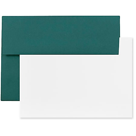 JAM Paper® Stationery Set, 5 1/4" x 7 1/4", Set Of 25 White Cards And 25 Teal Envelopes
